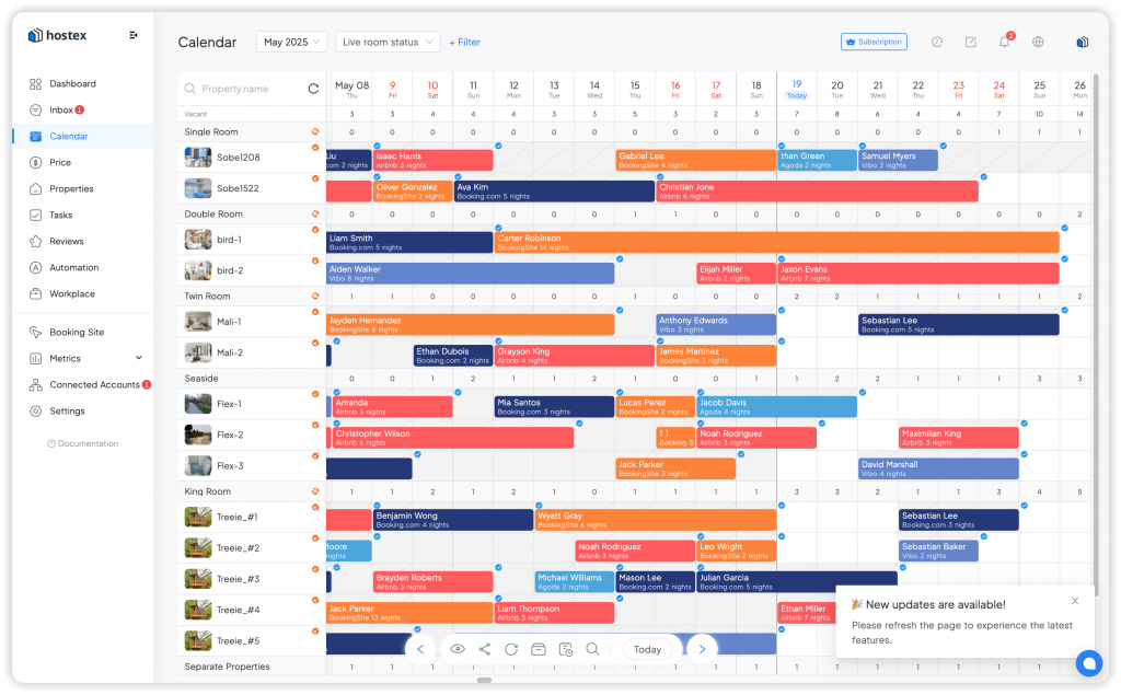 Vacation Rental Management Software Calendar - Hostex