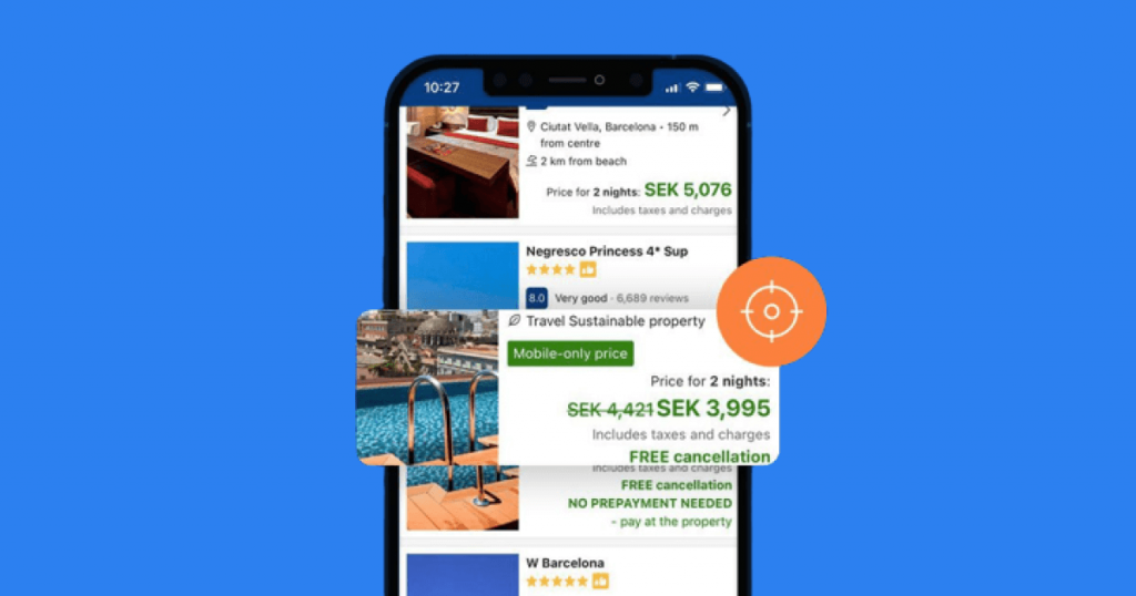 Mobile View of Booking.com Interface showing multiple Vacation Rental properties listed out with one listing focused.