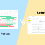 Side-by-side calendar comparison of Hostex versus Lodgify for short-term rental hosts managing multi-property bookings.
