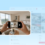 A professional DSLR camera on a tripod aimed at a beautifully staged bedroom with warm lighting and styled decor, demonstrating Airbnb property photography best practices for hosts.