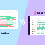 Side-by-side cover with VS, showing the Hostex property management calendar and the Hospitable calendar on the right.