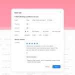 Hostex feature screenshot showing automatic review requests, automated review replies, and AI polishing for OTA reviews