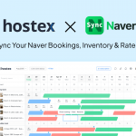 Hostex and NaverSync logos alongside a Hostex calendar interface, illustrating how the integration enables Korean hosts to sync Naver listings, bookings, availability, and pricing.