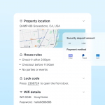 Hostex feature screenshot showing guest guidebook, automated deposit