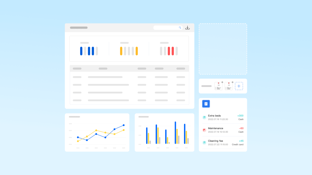 Hostex analytics dashboard vector showing vacation rental business performance reports