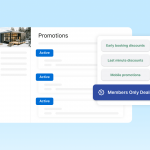 Conceptual illustration for Vrbo promotions guide, showing host promotion elements like mobile discounts, early booking discounts, and Members Only Deals.