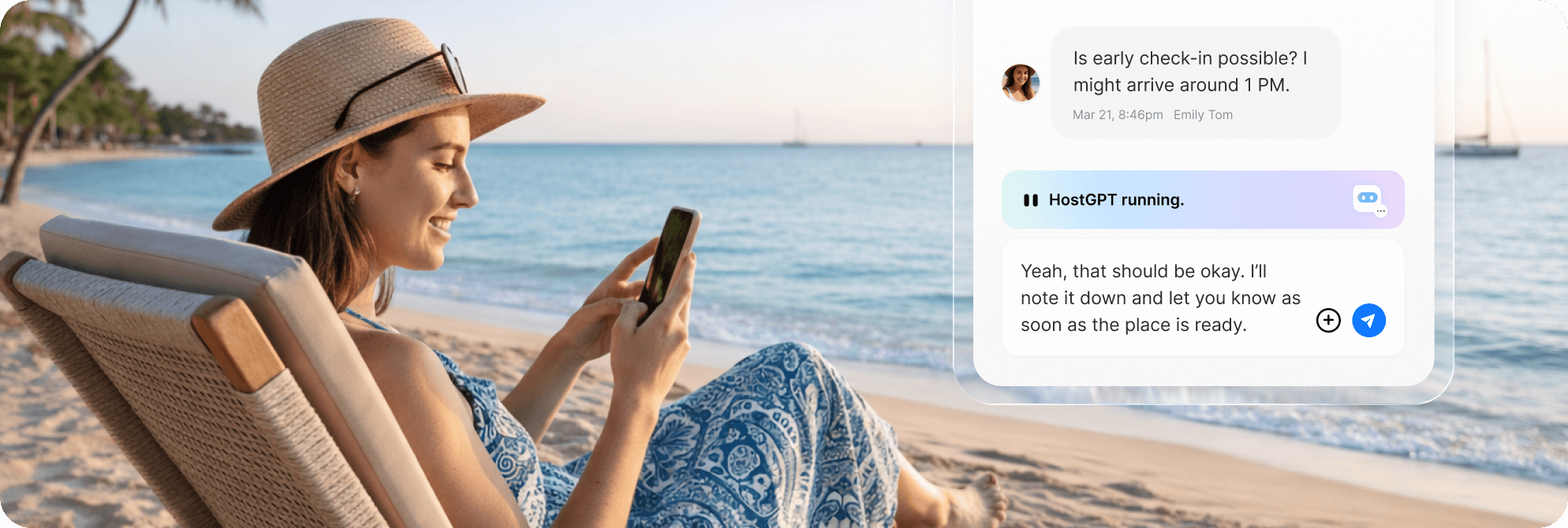 AI Chat Interface showing conversation between guest and AI assistant